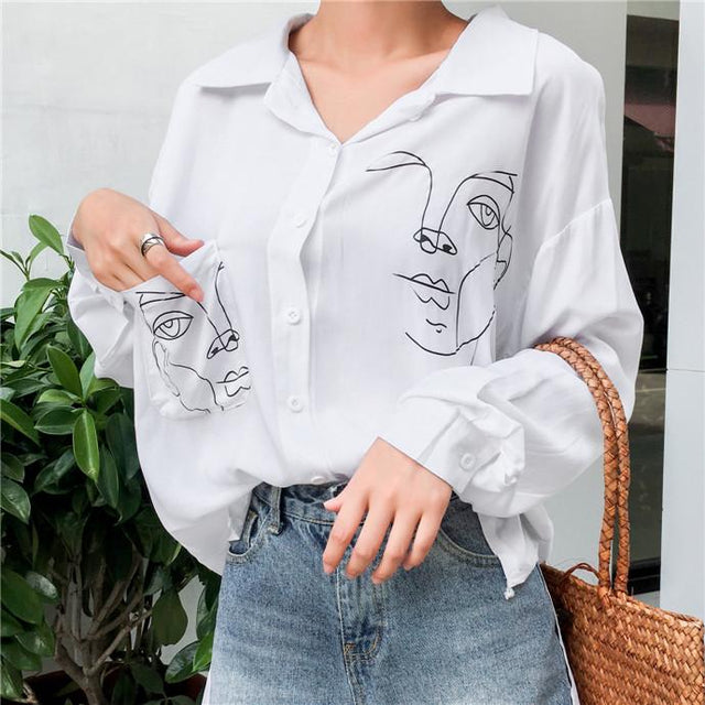 Daphne Modern Silhouette Art Button Up Shirt