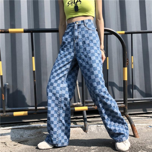 checkerboard-high-waist-jeans