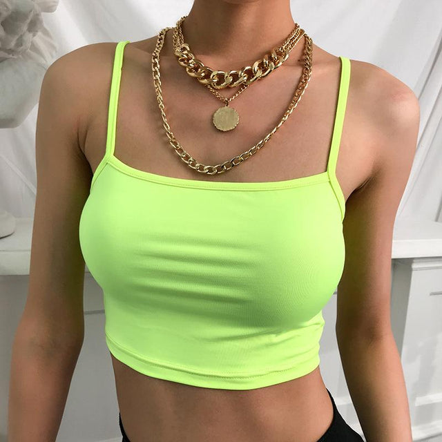 Simple Rave Babe Neon Strappy Crop Top