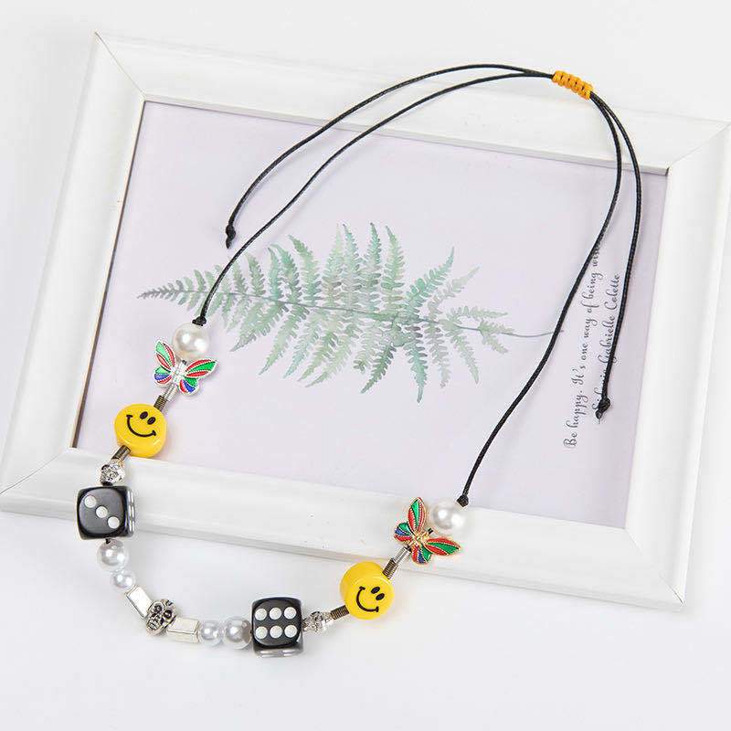 Stainless Steel Chic Smile Face and Dice Charm Necklace – ArtGalleryZen