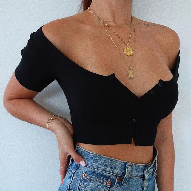 Raelynn Racy Doll Ribbed Button Up Crop Top