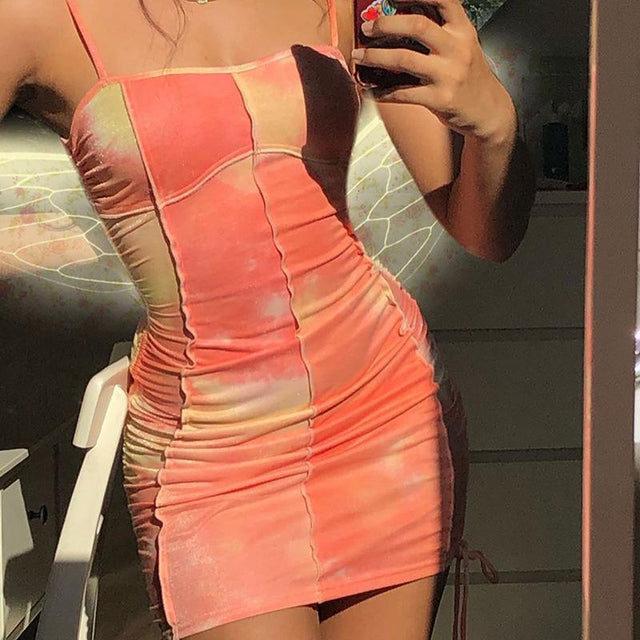 Tie Till We Dye Outlined Strappy Bodycon Dress