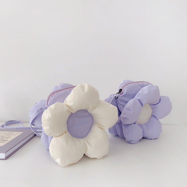 Lavender & Cream Fluffy Flower Purse