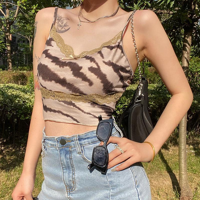 Brown Is It Lace Lined Crop Top