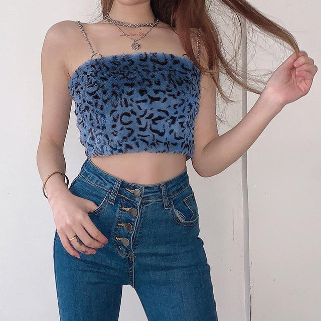 Fuzzy Feline Feelz Chain Strap Crop Top