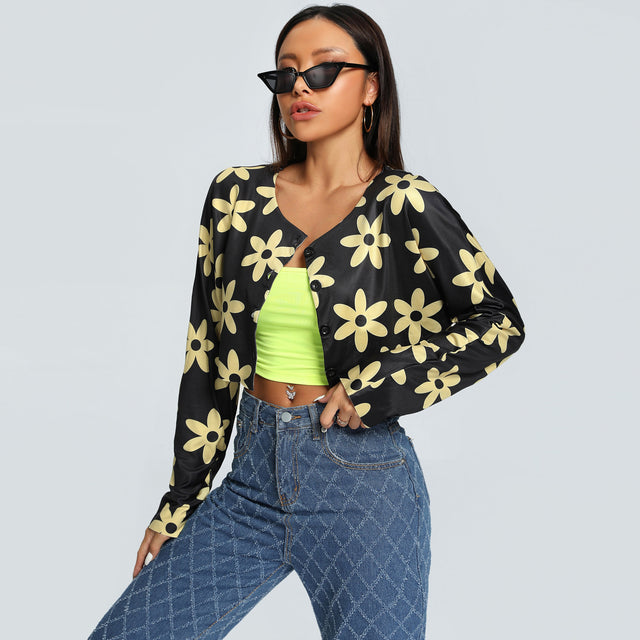 Daisy Delusions Long Sleeved Button Up Crop Top