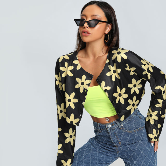 Daisy Delusions Long Sleeved Button Up Crop Top