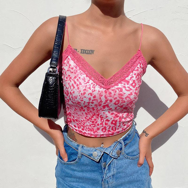 Party Animal Leopard Print Lace Lined Crop Top