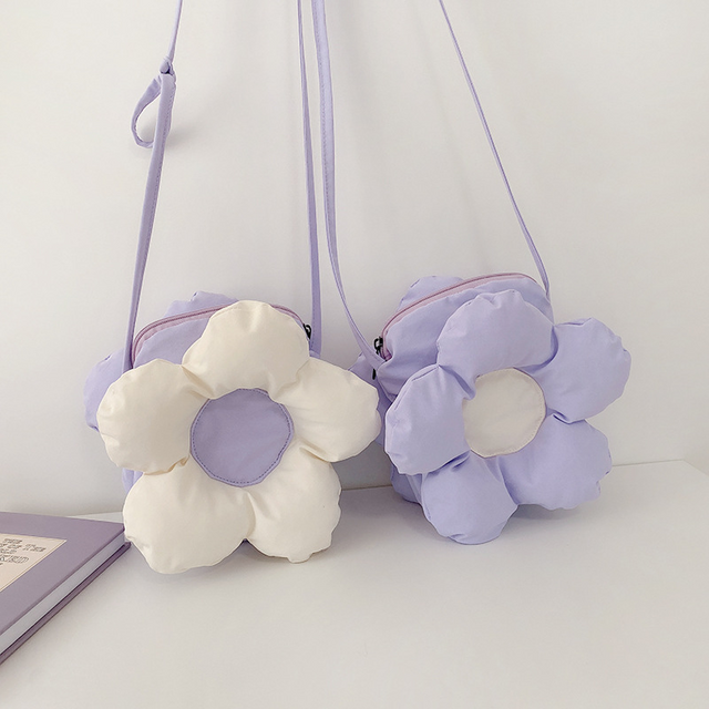 Lavender & Cream Fluffy Flower Purse